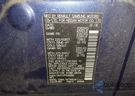 2018 Nissan Rogue Sv z USA, uszkodzony, nr VIN KNMAT2MT0JP548262